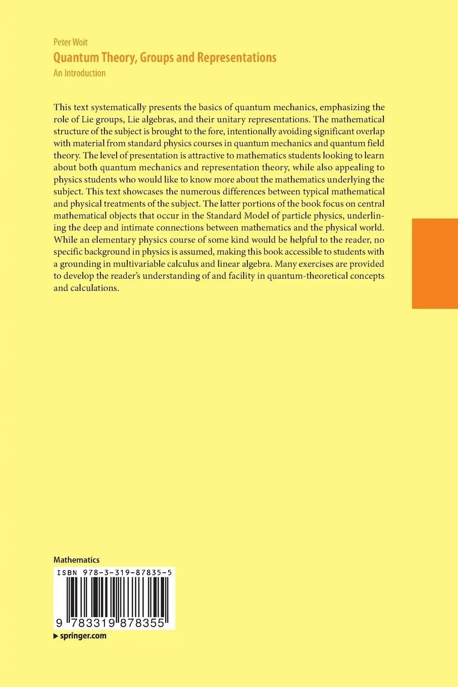 Rückseite: 9783319878355 | Quantum Theory, Groups and Representations | An Introduction | Woit