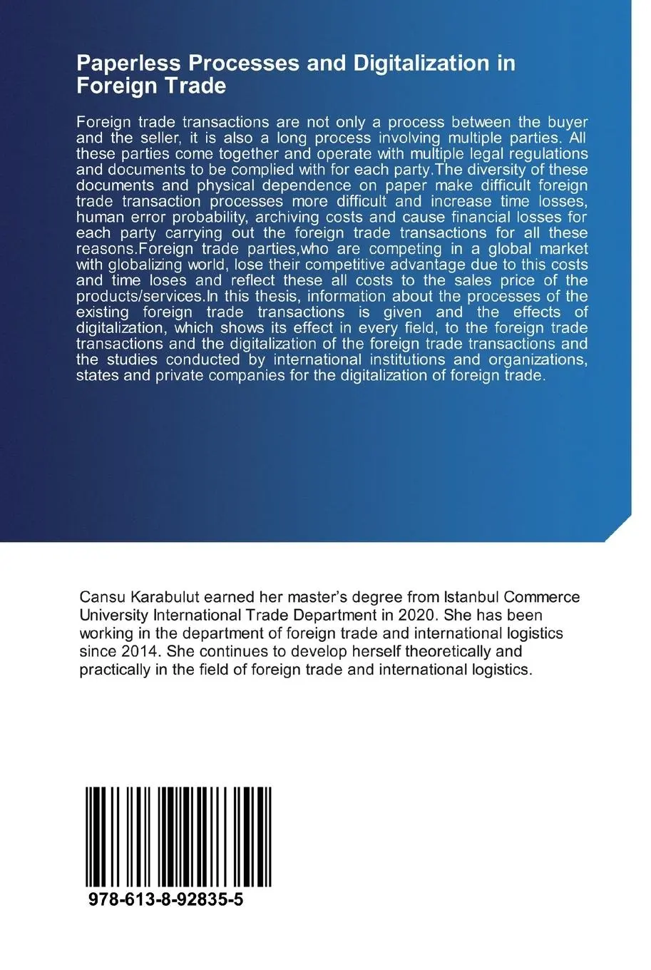 Rückseite: 9786138928355 | Paperless Processes and Digitalization in Foreign Trade | Karabulut