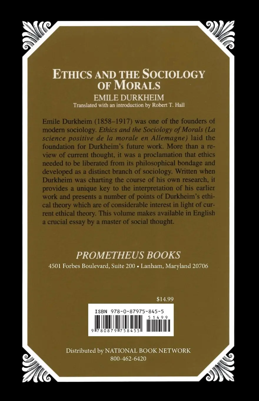 Rückseite: 9780879758455 | Ethics and the Sociology of Morals | Emile Durkheim | Taschenbuch