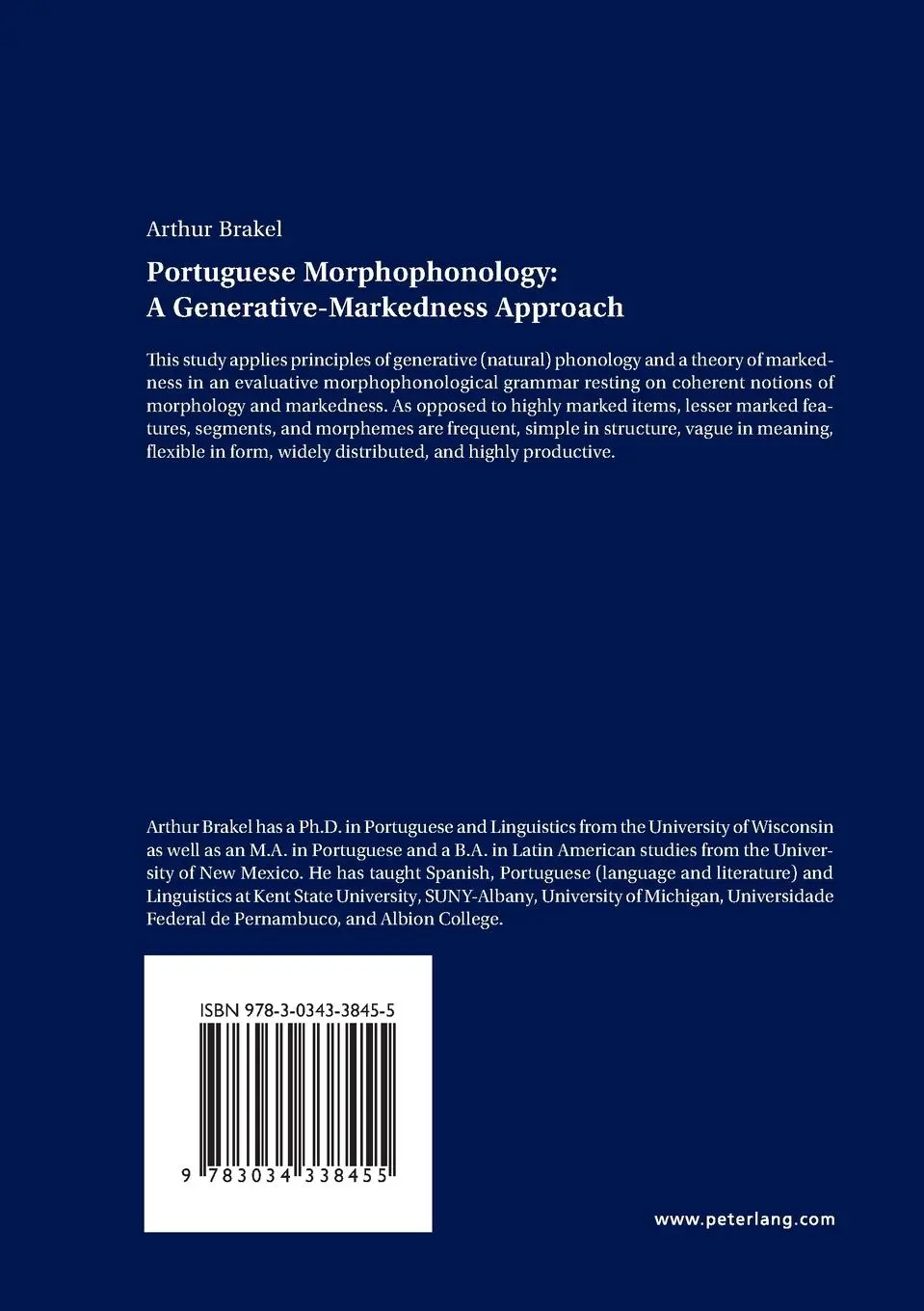 Rückseite: 9783034338455 | Portuguese Morphophonology: A Generative-Markedness Approach | Brakel