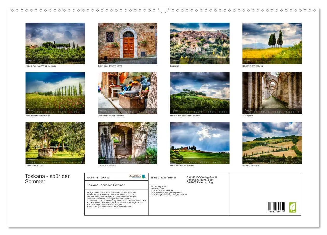 Bild: 9783457858455 | Toskana - spür den Sommer (Wandkalender 2026 DIN A2 quer), CALVENDO...