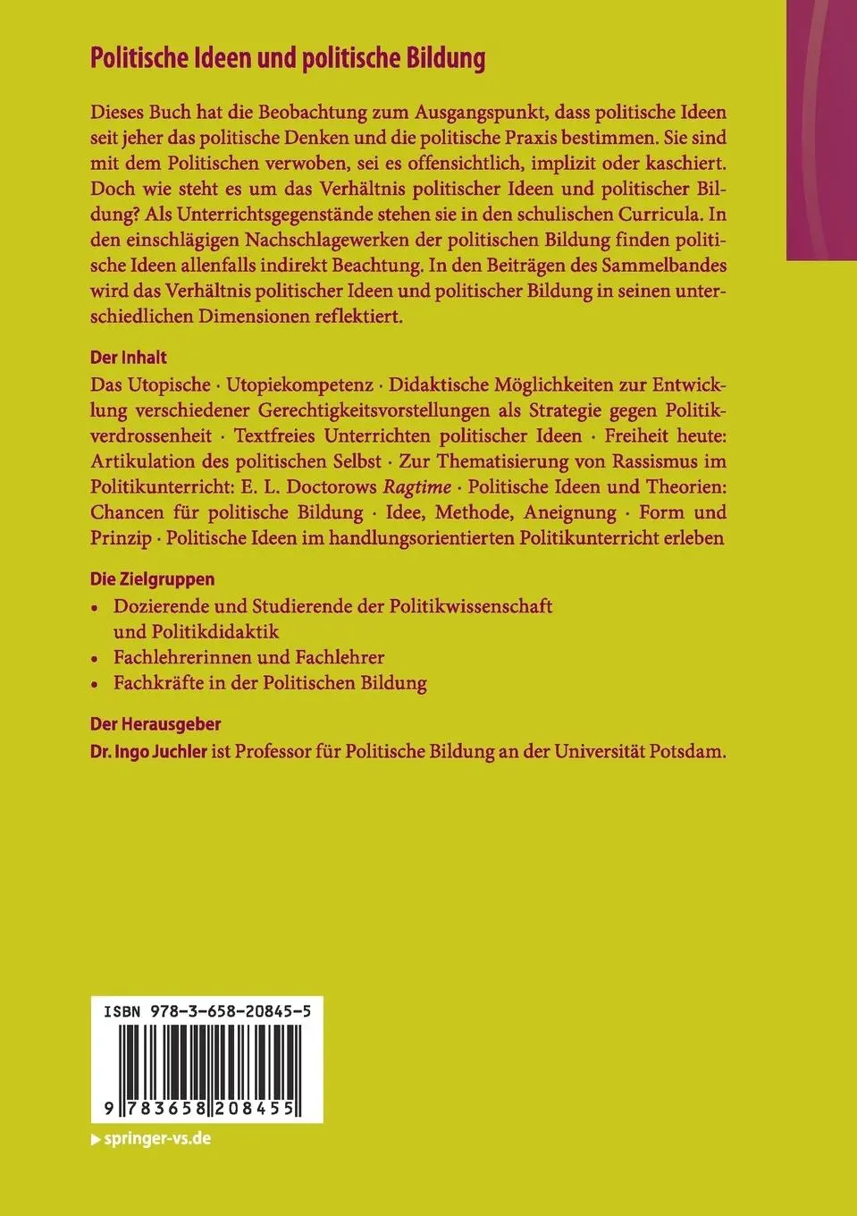 Rückseite: 9783658208455 | Politische Ideen und politische Bildung | Ingo Juchler | Taschenbuch