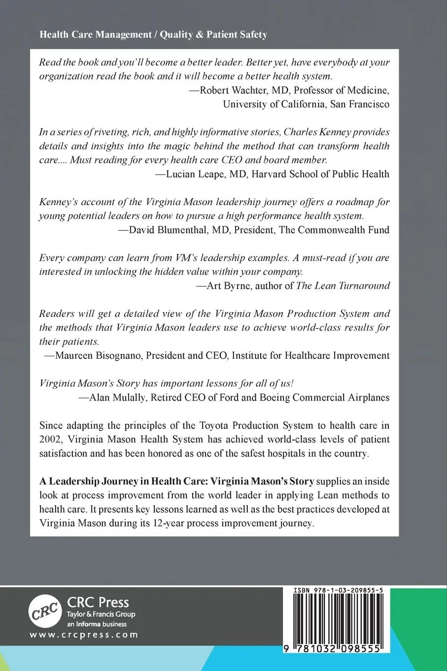 Rückseite: 9781032098555 | A Leadership Journey in Health Care | Virginia Mason's Story | Kenney