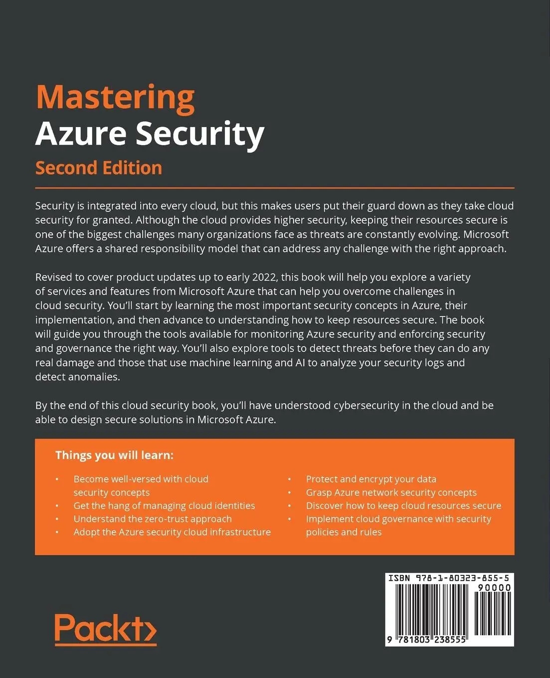 Rückseite: 9781803238555 | Mastering Azure Security - Second Edition | Mustafa Toroman (u. a.)