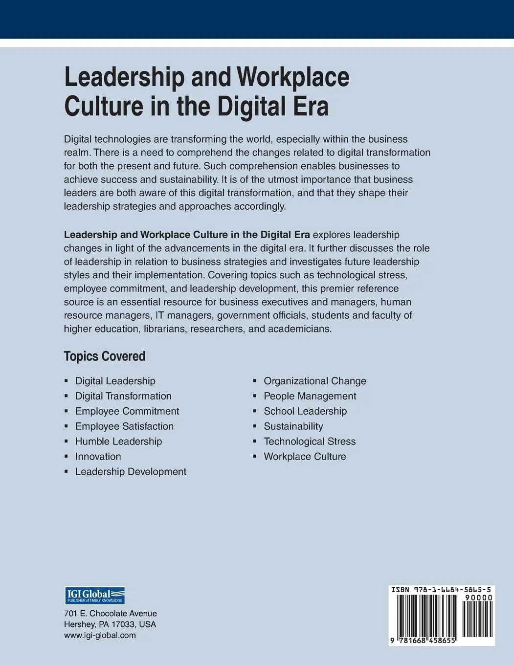 Rückseite: 9781668458655 | Leadership and Workplace Culture in the Digital Era | Al-A'Ali (u. a.)