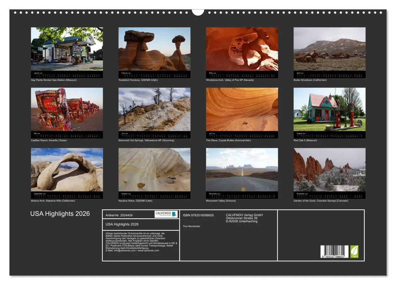 Bild: 9783516098655 | USA Highlights 2026 (Wandkalender 2026 DIN A2 quer), CALVENDO...