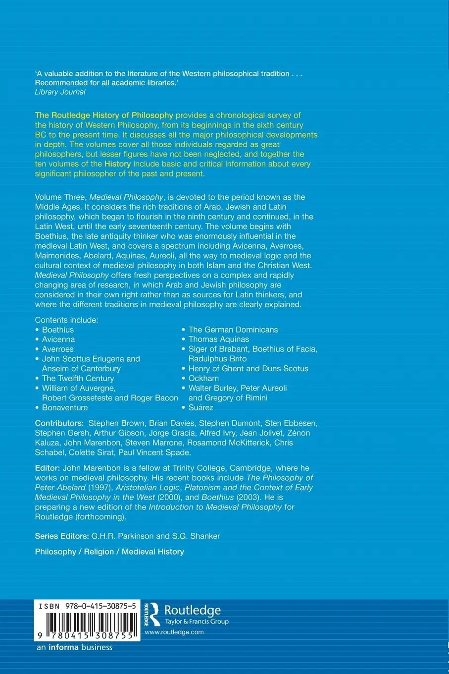 Rückseite: 9780415308755 | Routledge History of Philosophy Volume III | Medieval Philosophy