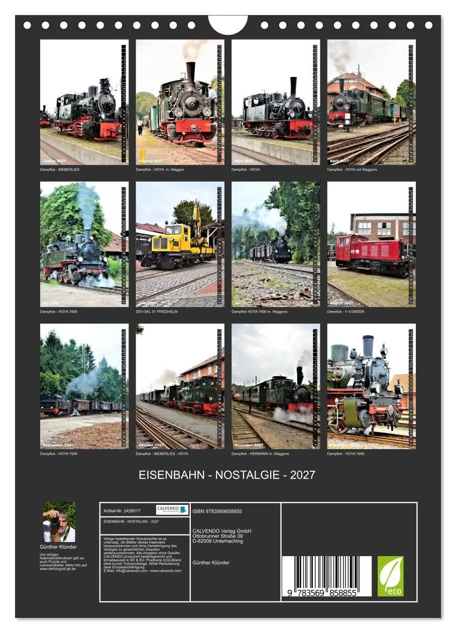 Bild: 9783569858855 | EISENBAHN - NOSTALGIE - 2027 (Wandkalender 2027 DIN A4 hoch),...
