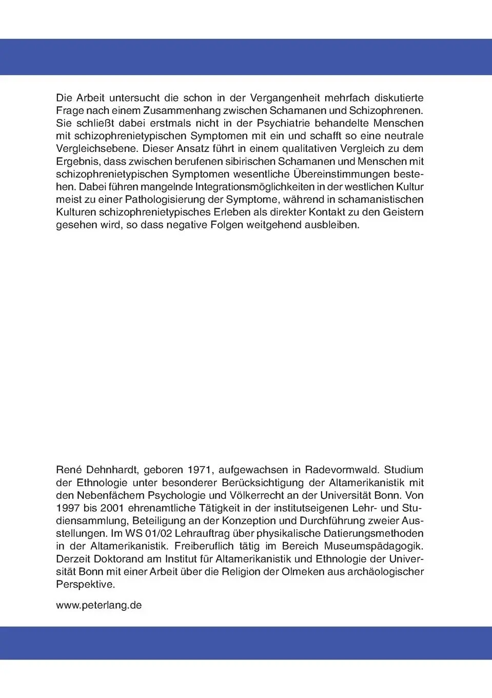 Rückseite: 9783631508855 | Schamanismus und Schizophrenie | René Dehnhardt | Taschenbuch | 2003