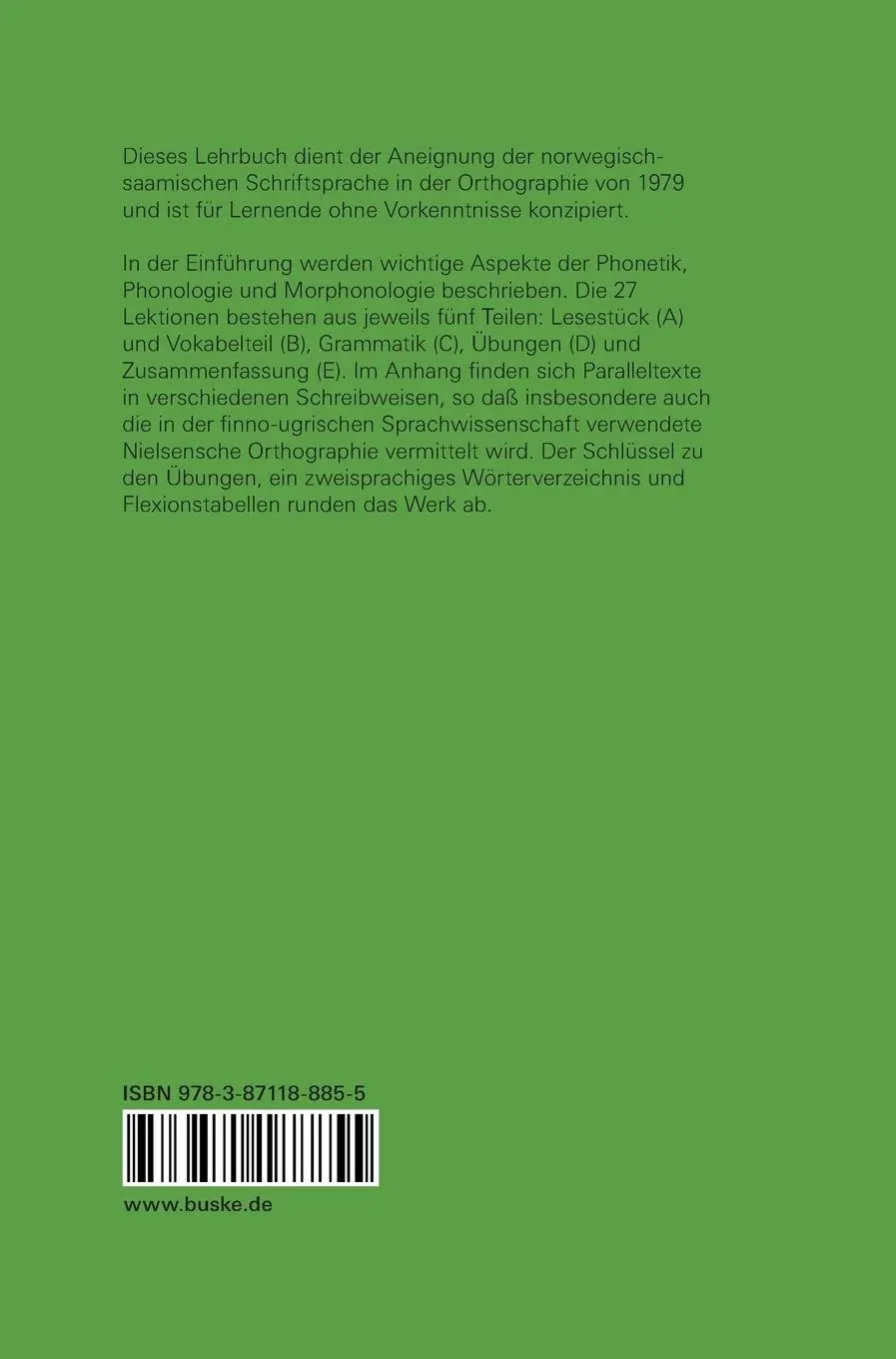 Rückseite: 9783871188855 | Lehrbuch der saamischen (lappischen) Sprache | Hans-Hermann Bartens