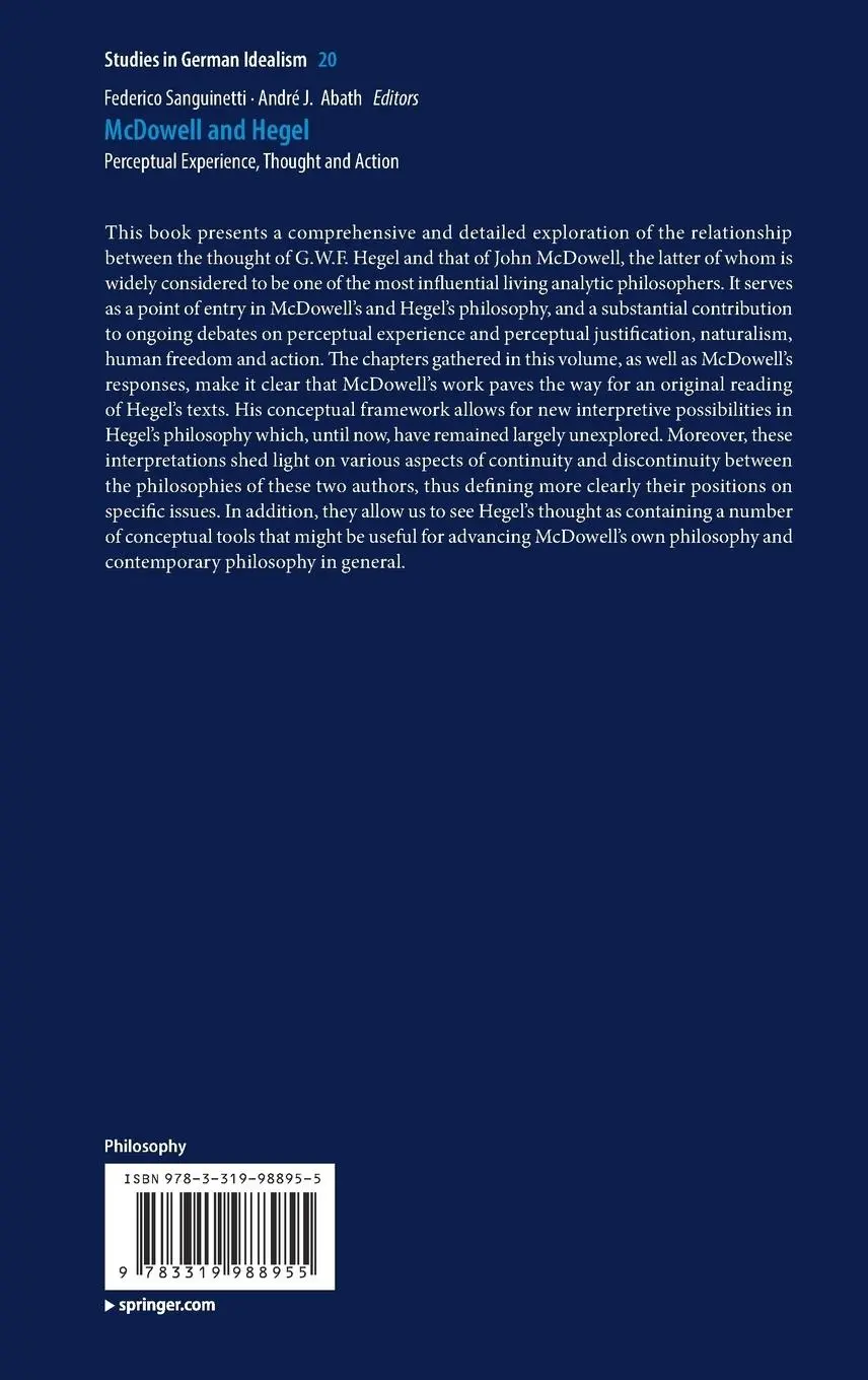 Rückseite: 9783319988955 | McDowell and Hegel | Perceptual Experience, Thought and Action | Buch