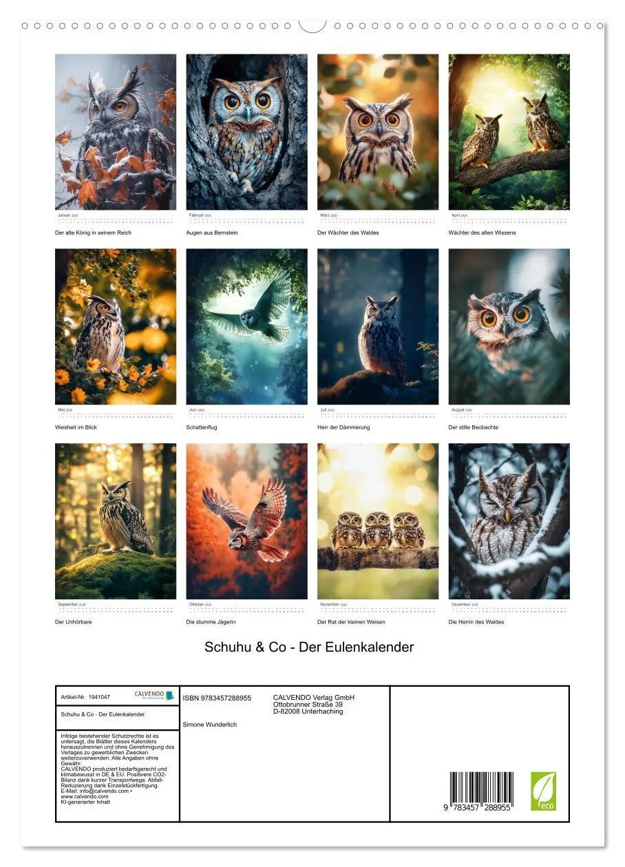 Bild: 9783457288955 | Schuhu &amp; Co - Der Eulenkalender (hochwertiger Premium Wandkalender...