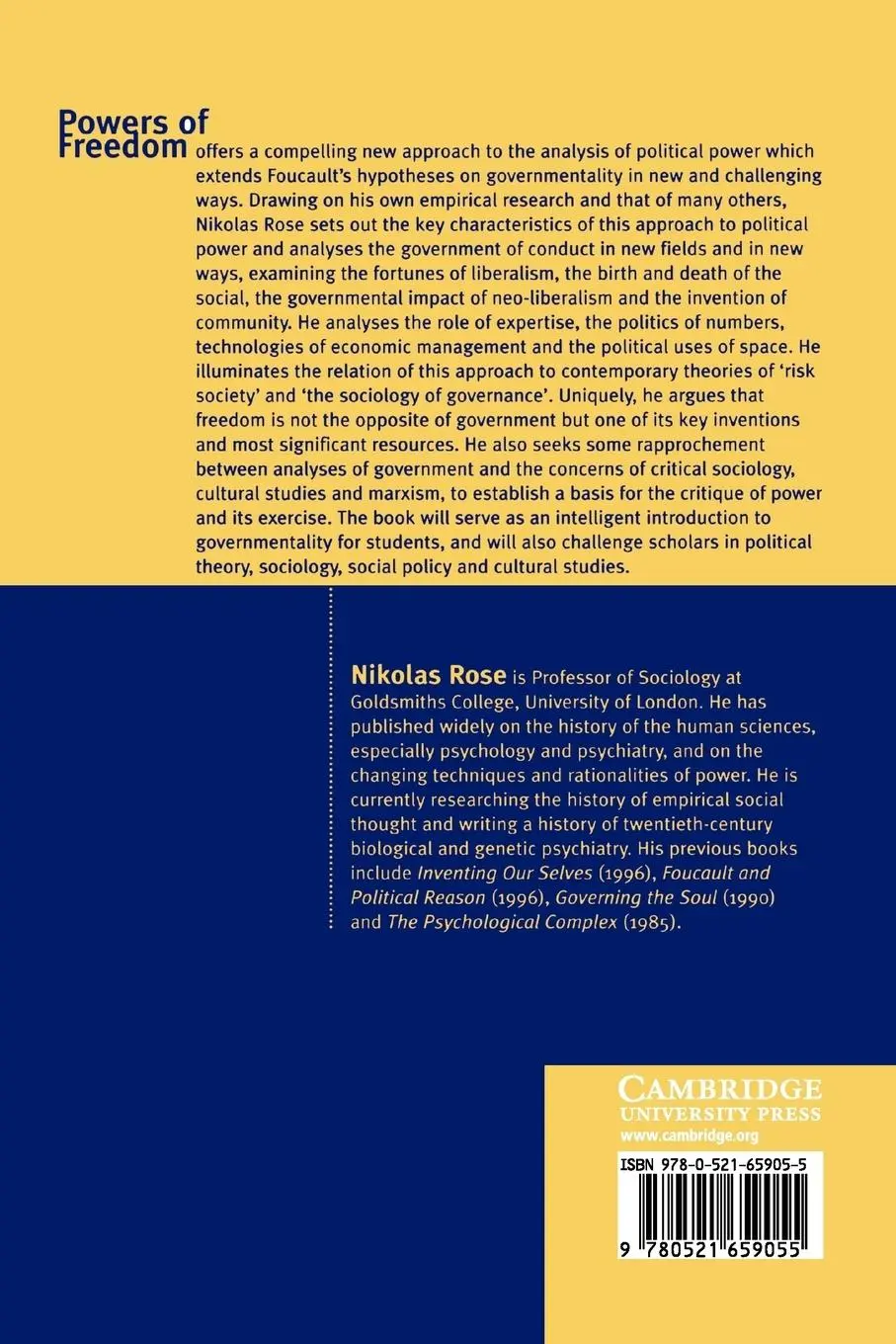 Rückseite: 9780521659055 | Powers of Freedom | Reframing Political Thought | Nikolas Rose | Buch