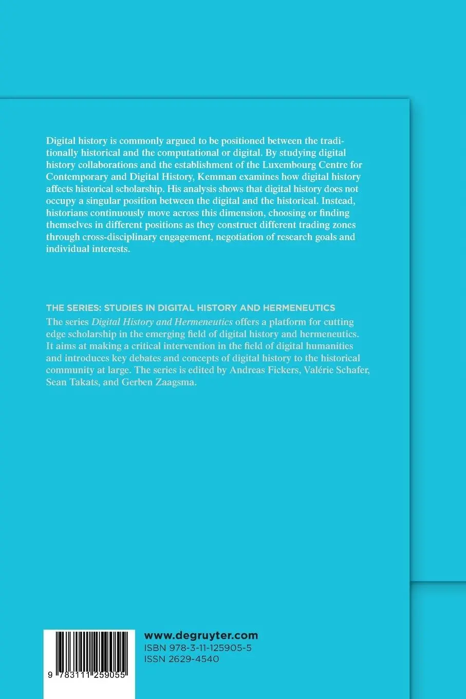 Rückseite: 9783111259055 | Trading Zones of Digital History | Max Kemman | Taschenbuch | VI