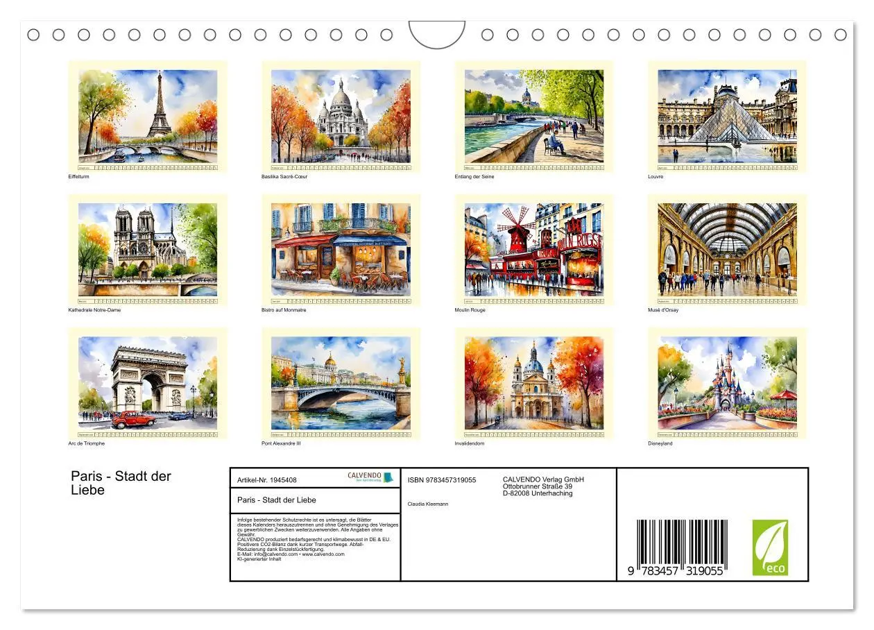 Bild: 9783457319055 | Paris - Stadt der Liebe (Wandkalender 2026 DIN A4 quer), CALVENDO...