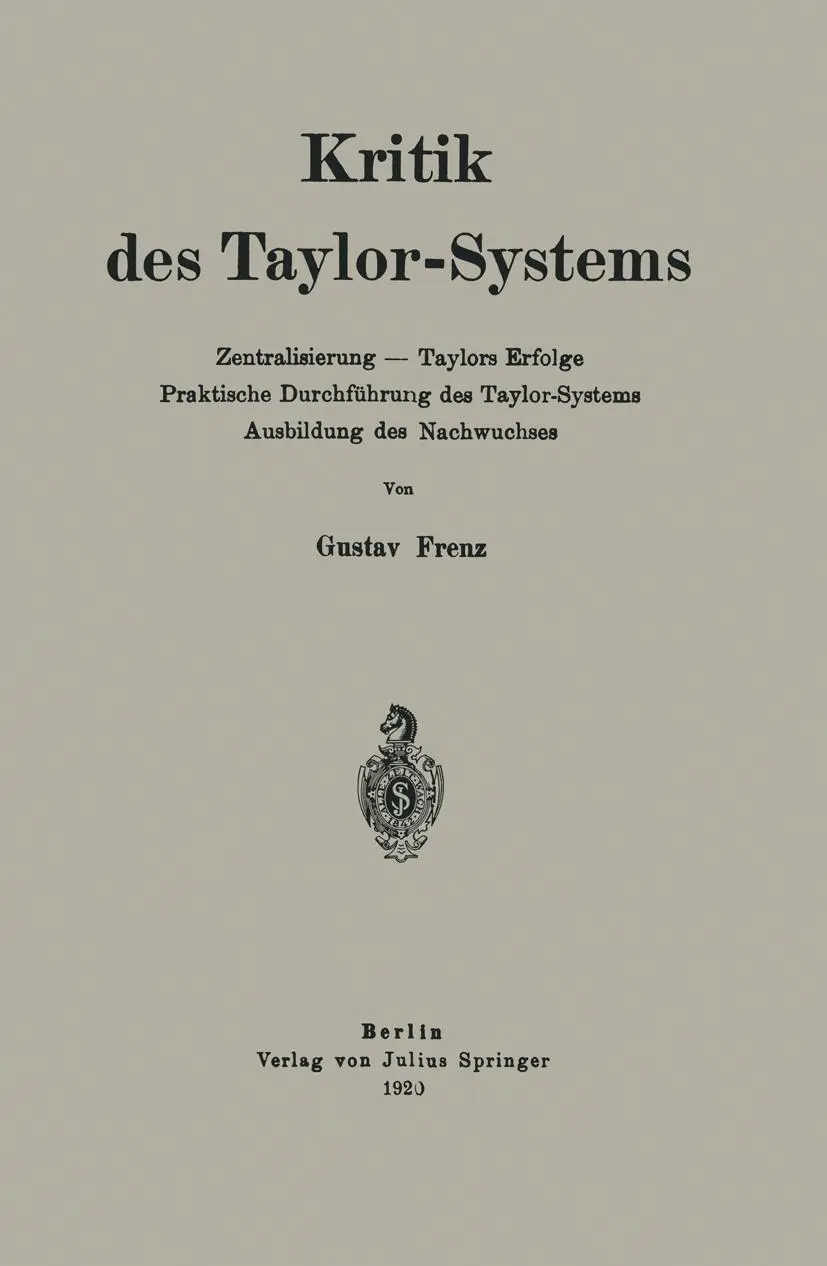 Cover: 9783642519055 | Kritik des Taylor-Systems | Gustav Frenz | Taschenbuch | viii