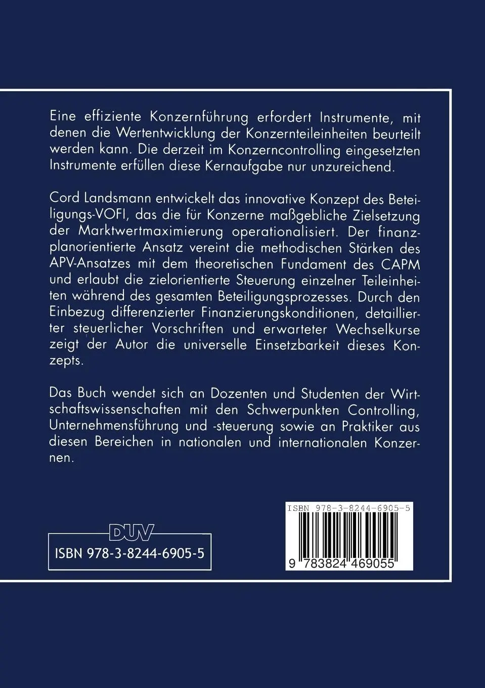 Rückseite: 9783824469055 | Finanzplanorientiertes Konzerncontrolling | Cord Landsmann | Buch