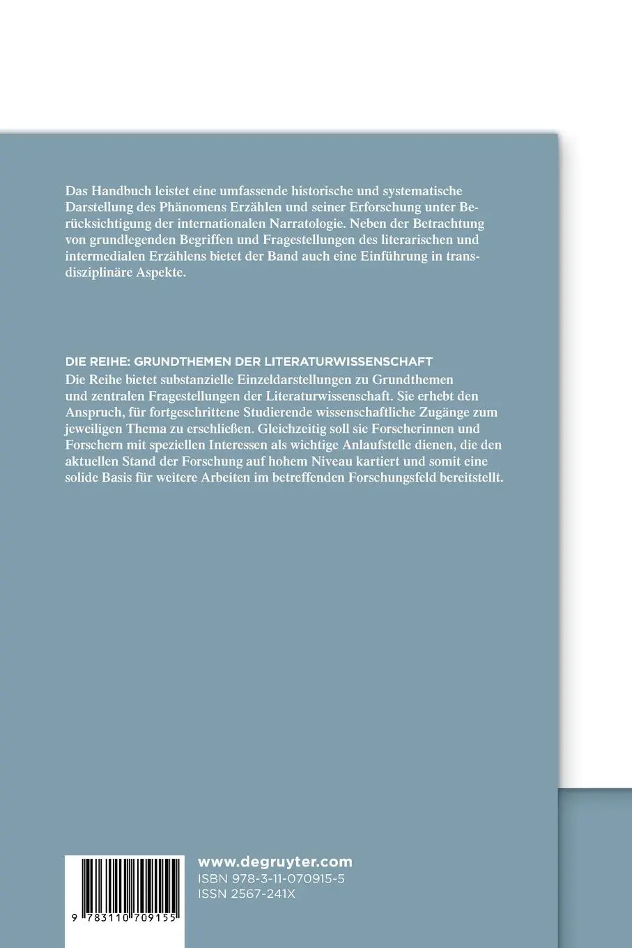 Rückseite: 9783110709155 | Grundthemen der Literaturwissenschaft: Erzählen | Wolf Schmid (u. a.)