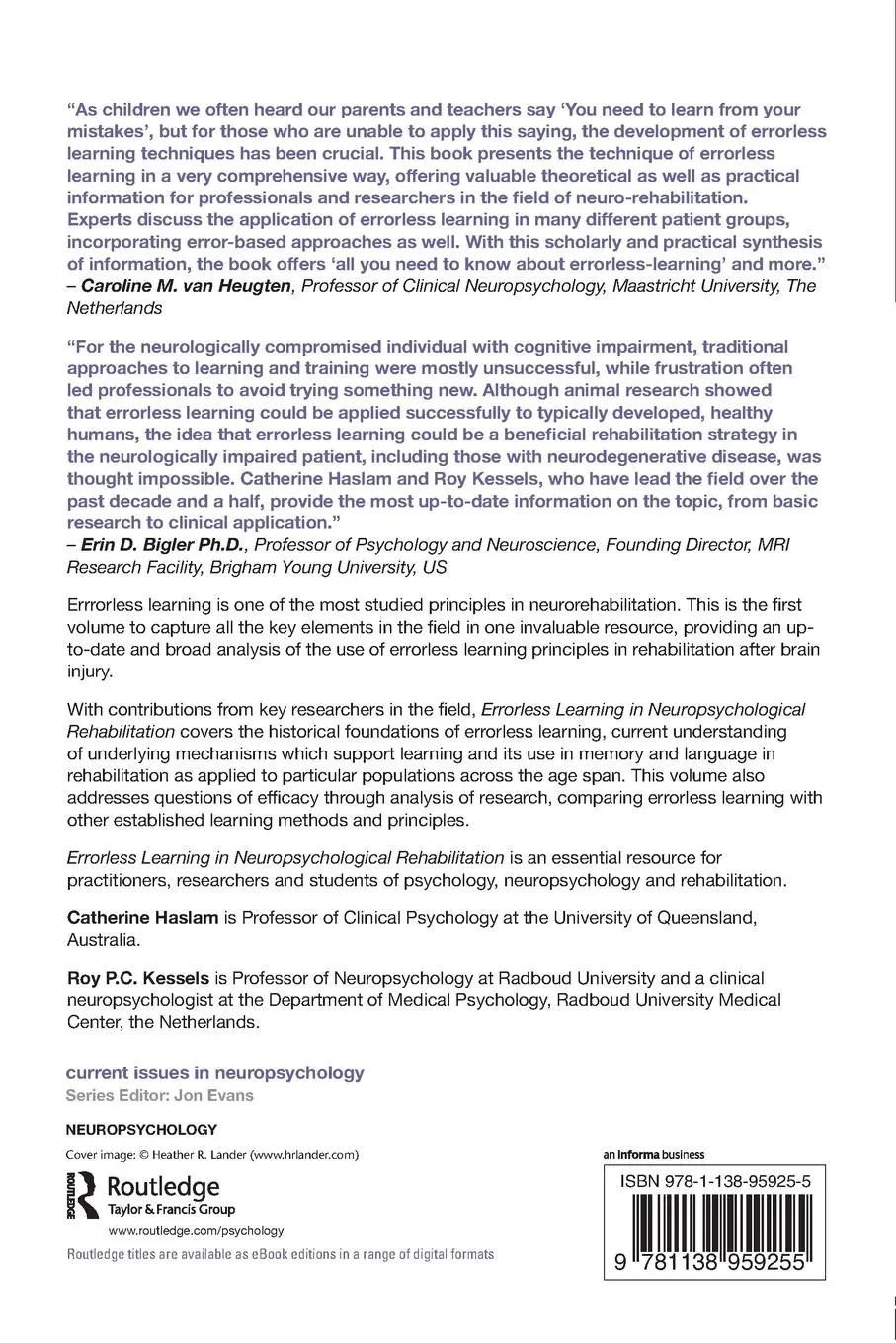 Rückseite: 9781138959255 | Errorless Learning in Neuropsychological Rehabilitation | Taschenbuch