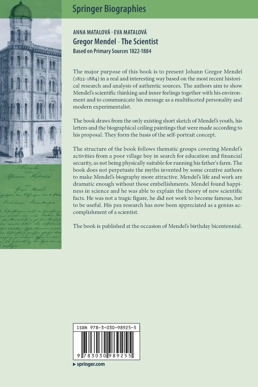Rückseite: 9783030989255 | Gregor Mendel - The Scientist | Based on Primary Sources 1822-1884