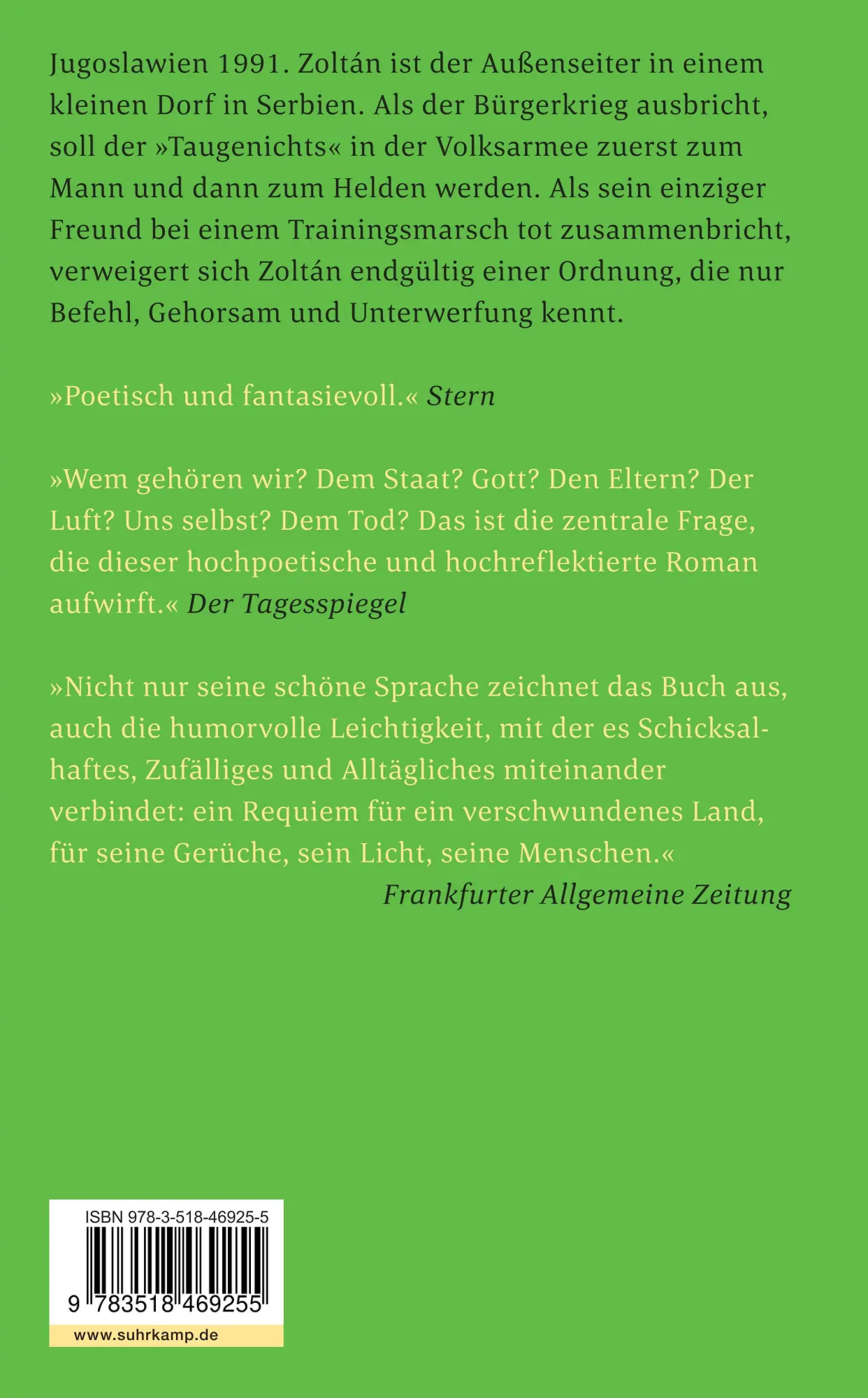 Rückseite: 9783518469255 | Schildkrötensoldat | Roman | Melinda Nadj Abonji | Taschenbuch | 2018