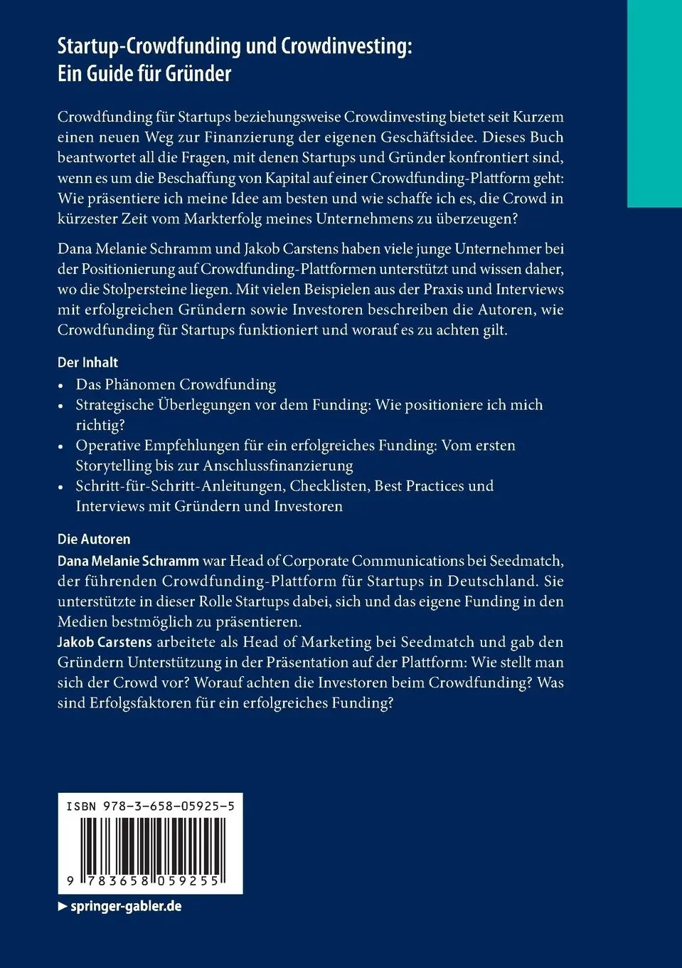 Rückseite: 9783658059255 | Startup-Crowdfunding und Crowdinvesting: Ein Guide für Gründer | Buch
