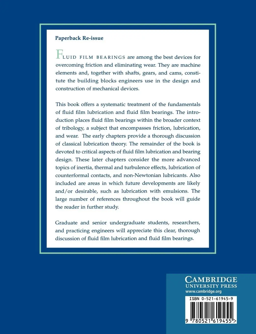 Rückseite: 9780521619455 | Fluid Film Lubrication | Theory and Design | Andras Z. Szeri | Buch