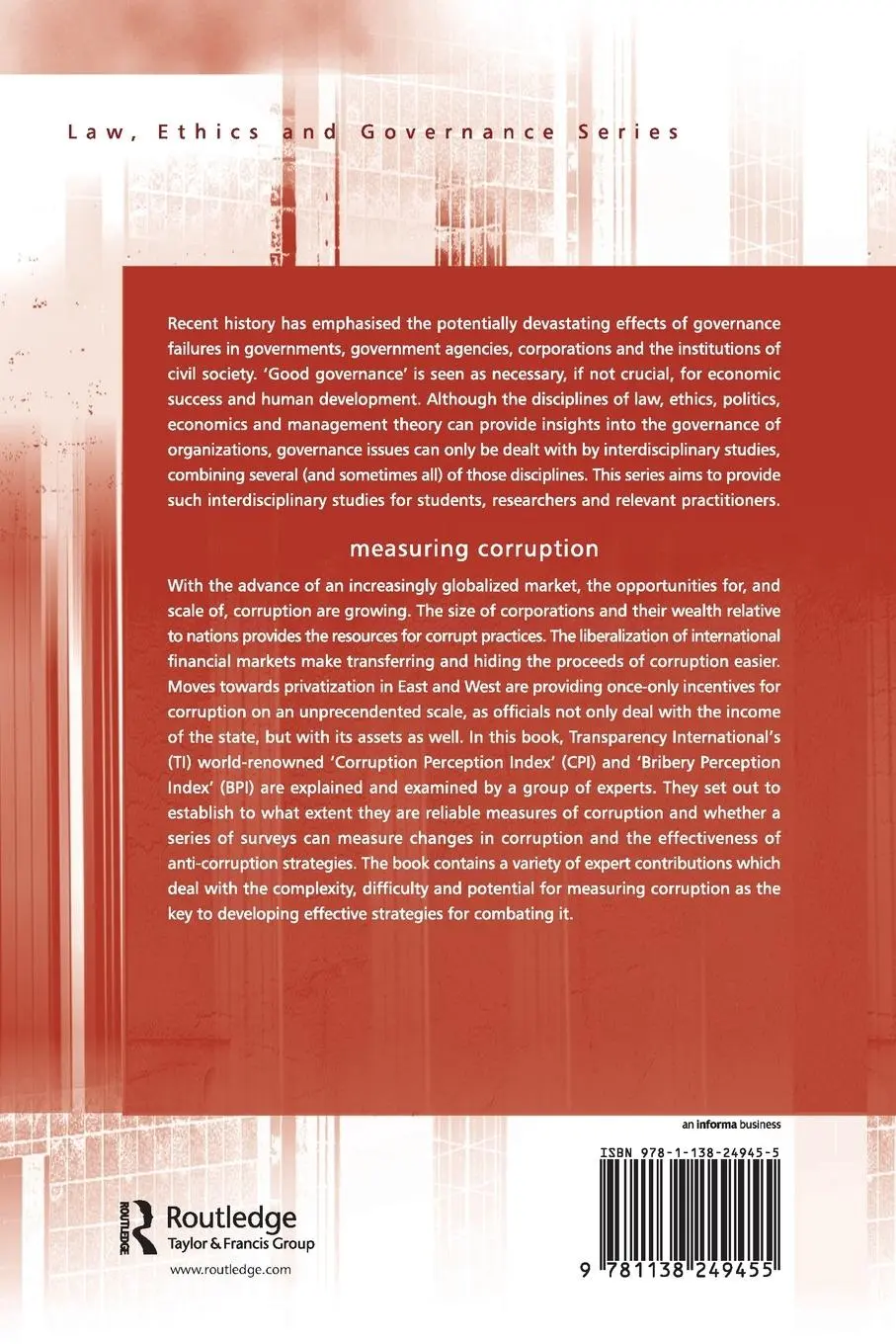 Rückseite: 9781138249455 | Measuring Corruption | Arthur Shacklock (u. a.) | Taschenbuch | 2016
