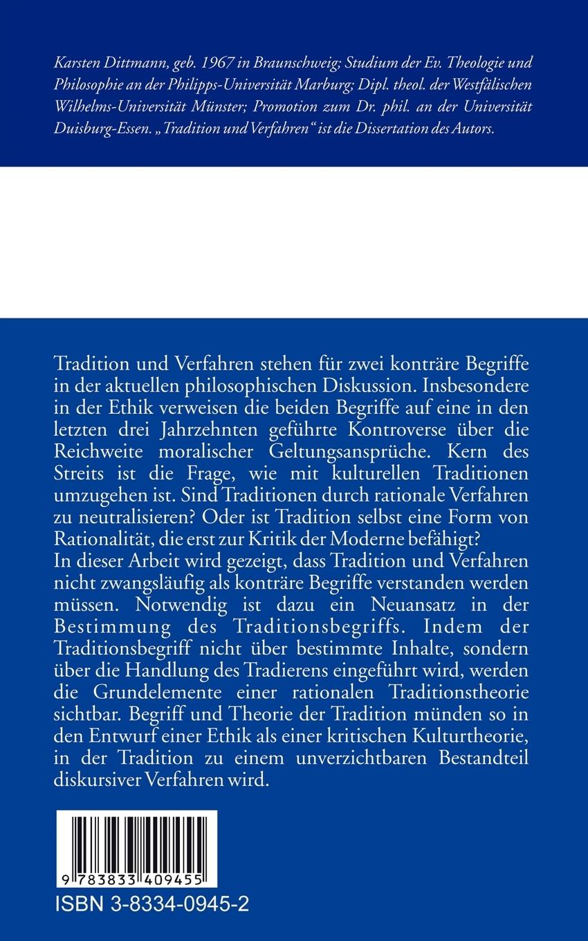 Rückseite: 9783833409455 | Tradition und Verfahren | Karsten Dittmann | Taschenbuch | 400 S.