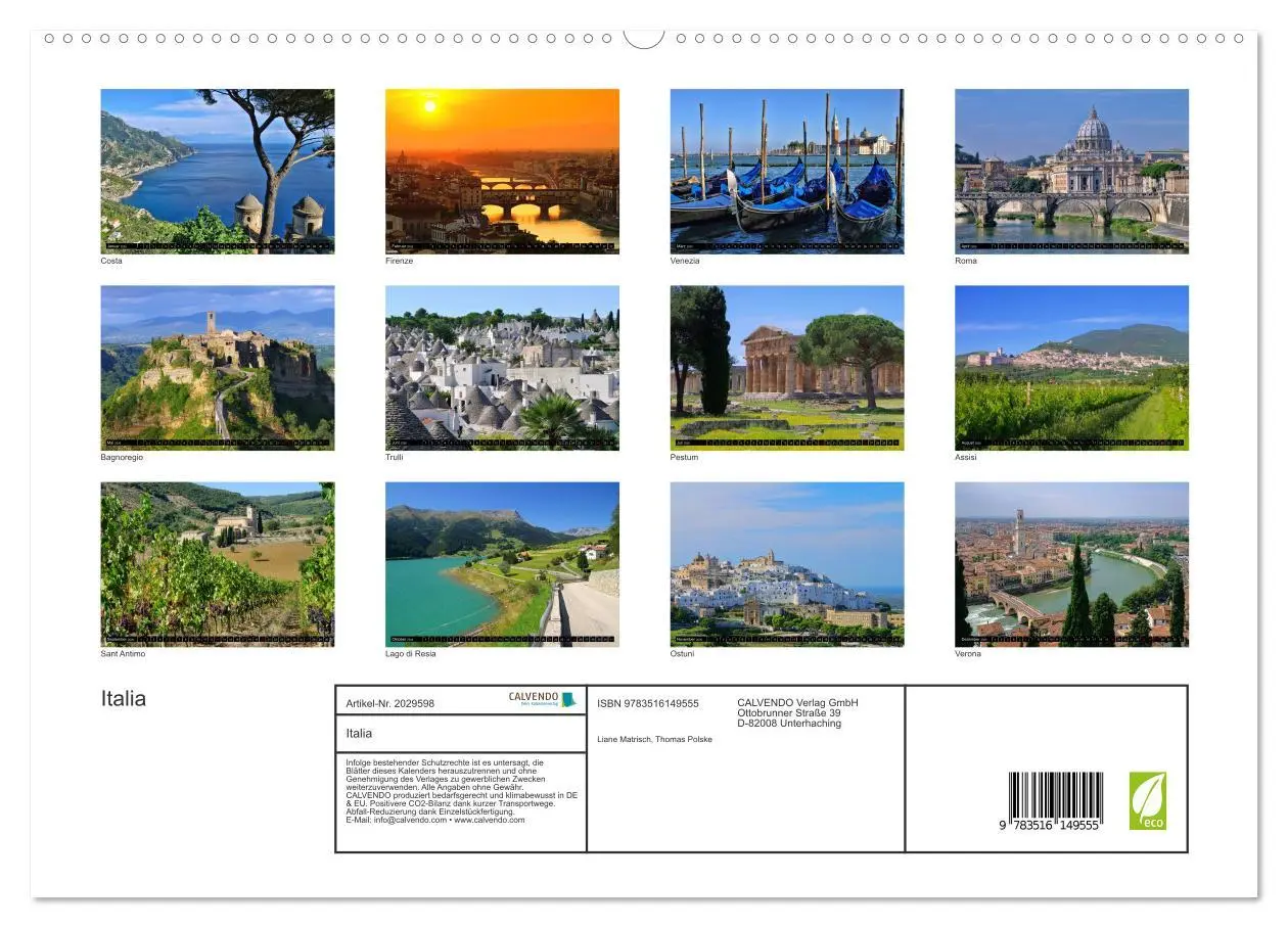 Bild: 9783516149555 | Italia (hochwertiger Premium Wandkalender 2026 DIN A2 quer),...