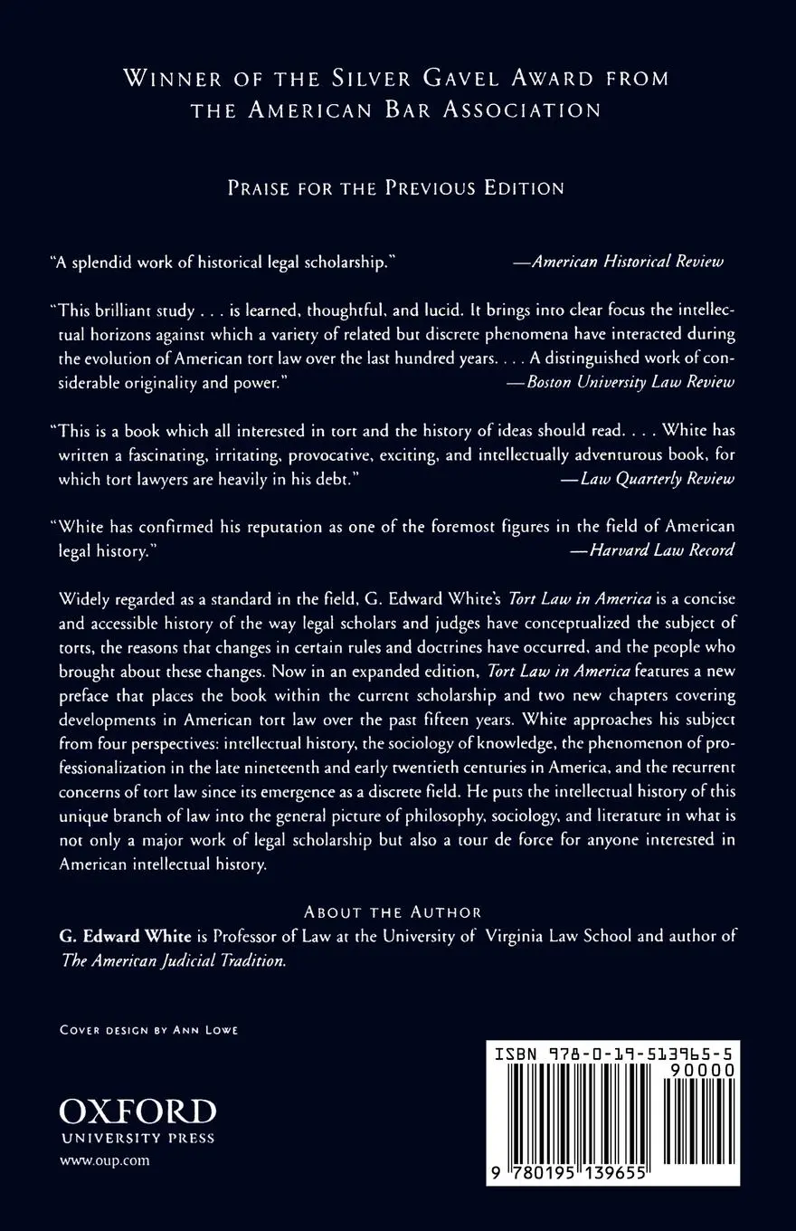Rückseite: 9780195139655 | Tort Law in America | An Intellectual History | G. Edward White | Buch