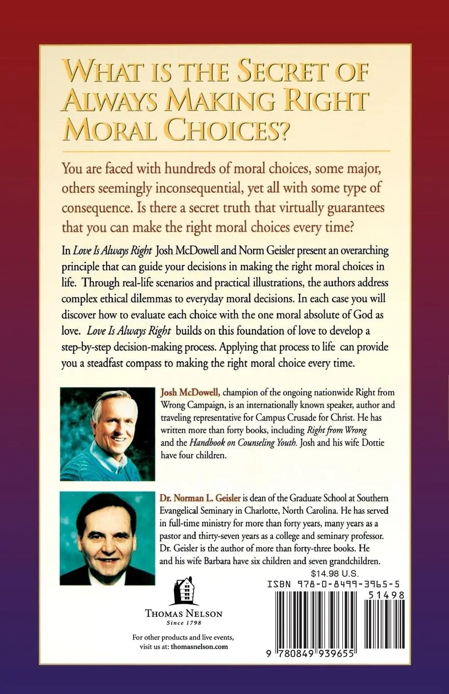 Rückseite: 9780849939655 | The Love Is Always Right | Josh Mcdowell (u. a.) | Taschenbuch | 2004