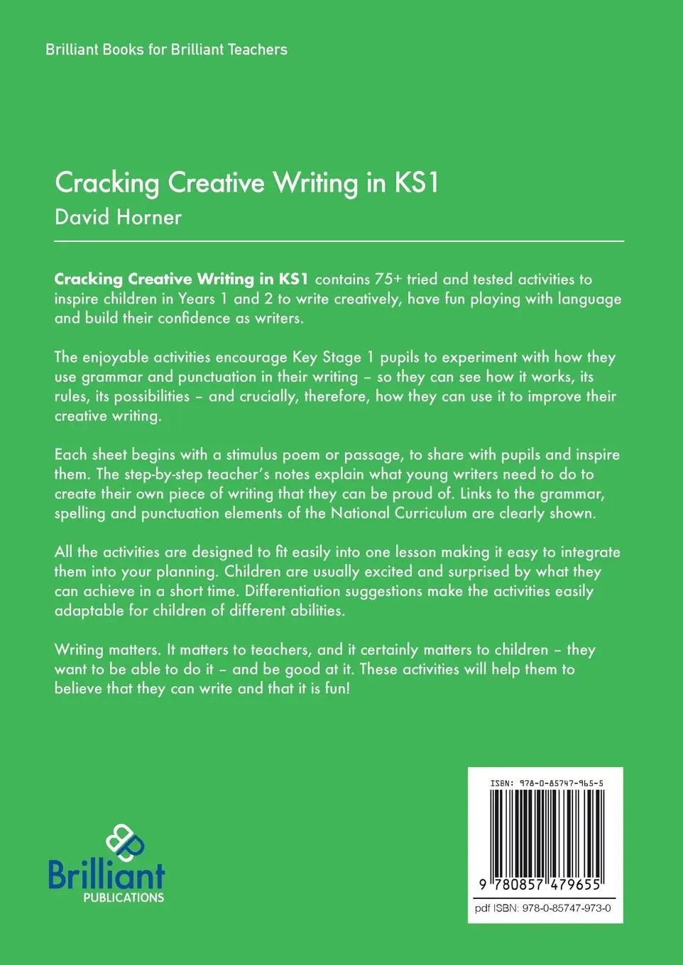 Rückseite: 9780857479655 | Cracking Creative Writing in KS1 | David Horner | Taschenbuch | 2023