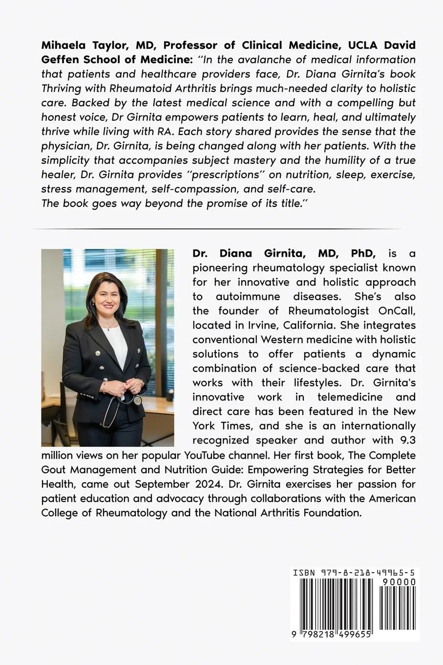Rückseite: 9798218499655 | THRIVING WITH RHEUMATOID ARTHRITIS | MD Diana Girnita | Taschenbuch