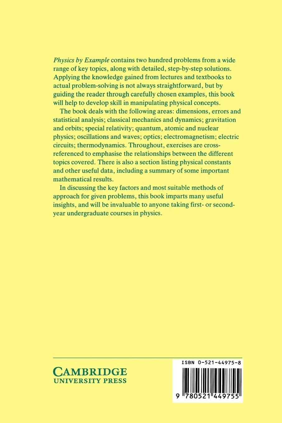 Rückseite: 9780521449755 | Physics by Example | 200 Problems and Solutions | W. G. Rees (u. a.)