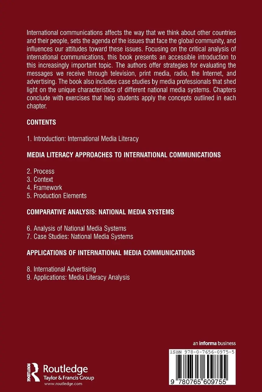 Rückseite: 9780765609755 | International Communications | A Media Literacy Approach | Taschenbuch