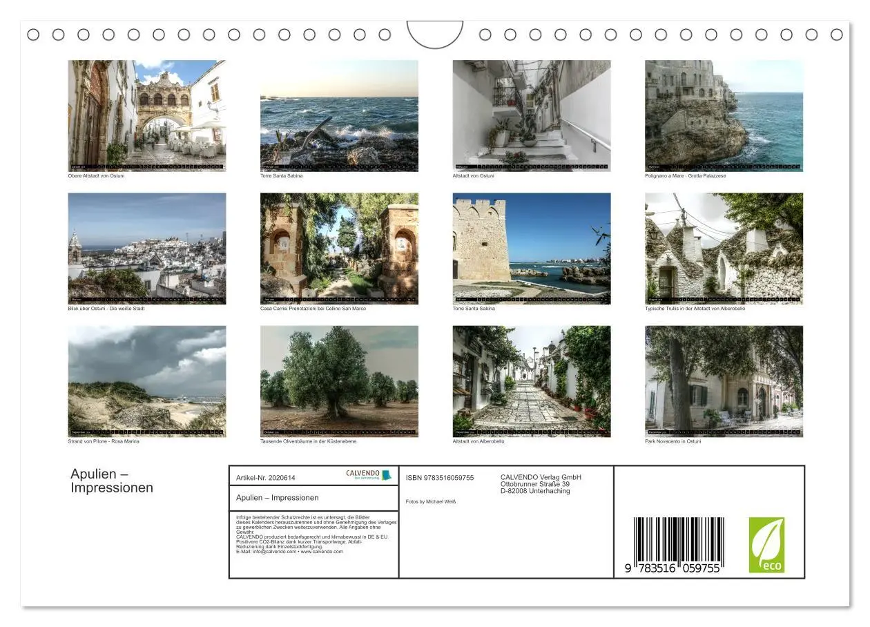 Bild: 9783516059755 | Apulien - Impressionen (Wandkalender 2026 DIN A4 quer), CALVENDO...