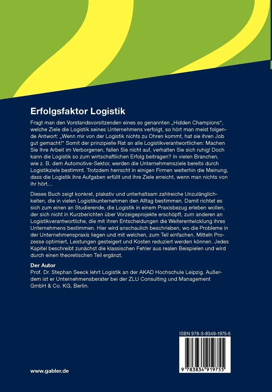 Rückseite: 9783834919755 | Erfolgsfaktor Logistik | Klassische Fehler erkennen und vermeiden | x