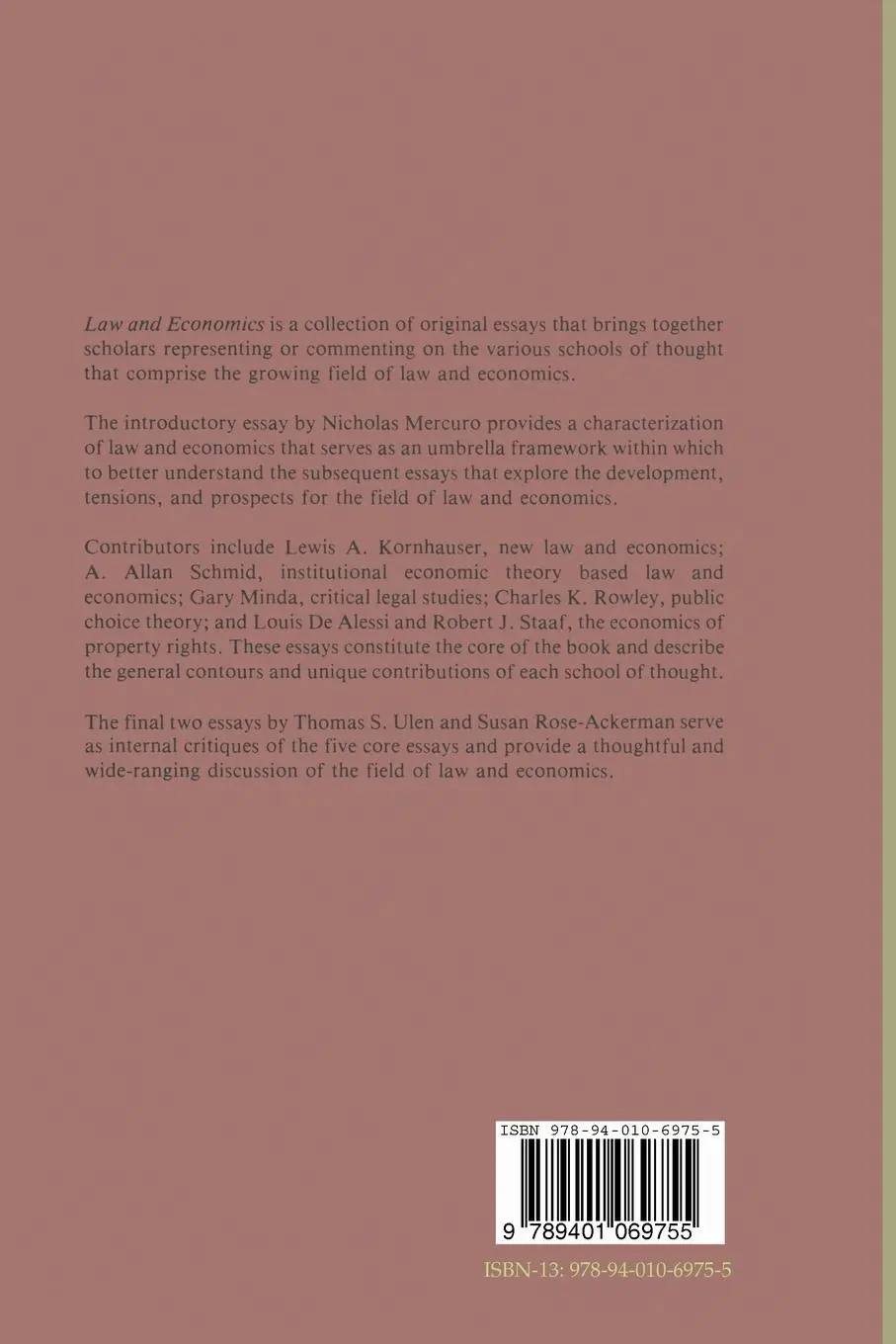 Rückseite: 9789401069755 | Law and Economics | Nicholas Mercuro | Taschenbuch | 272 S. | Englisch