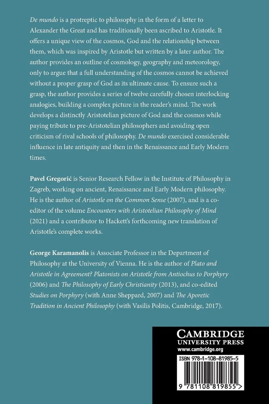 Rückseite: 9781108819855 | Pseudo-Aristotle: de Mundo (on the Cosmos) | A Commentary | Buch