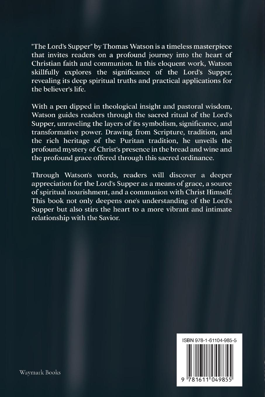 Rückseite: 9781611049855 | The Lord's Supper | Thomas Watson | Taschenbuch | Englisch | 2023