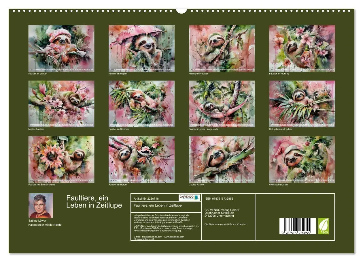 Bild: 9783516739855 | Faultiere, ein Leben in Zeitlupe (hochwertiger Premium Wandkalender...