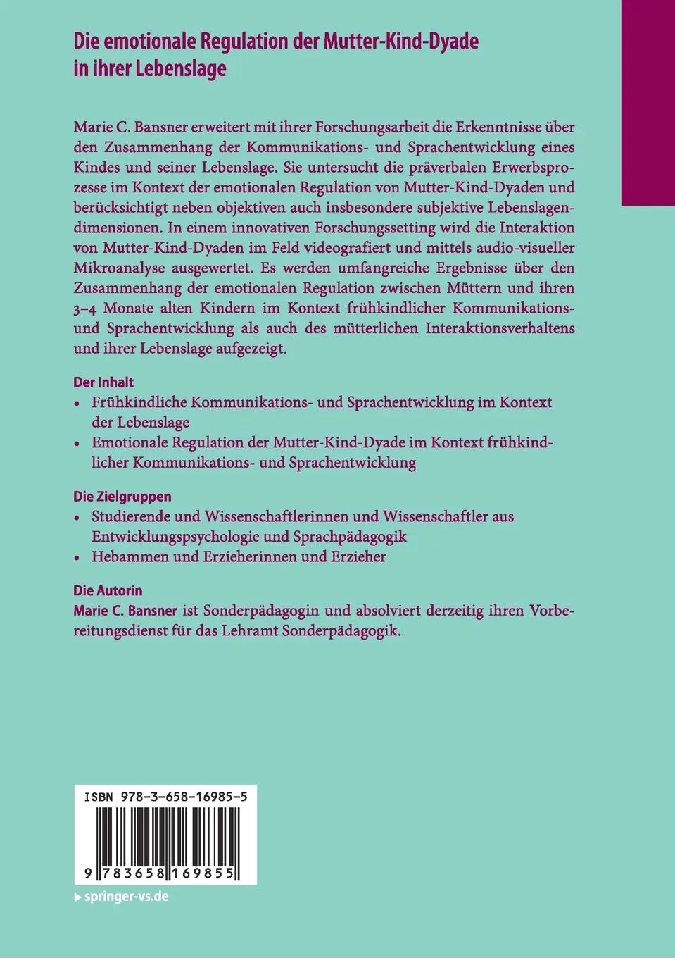 Rückseite: 9783658169855 | Die emotionale Regulation der Mutter-Kind-Dyade in ihrer Lebenslage