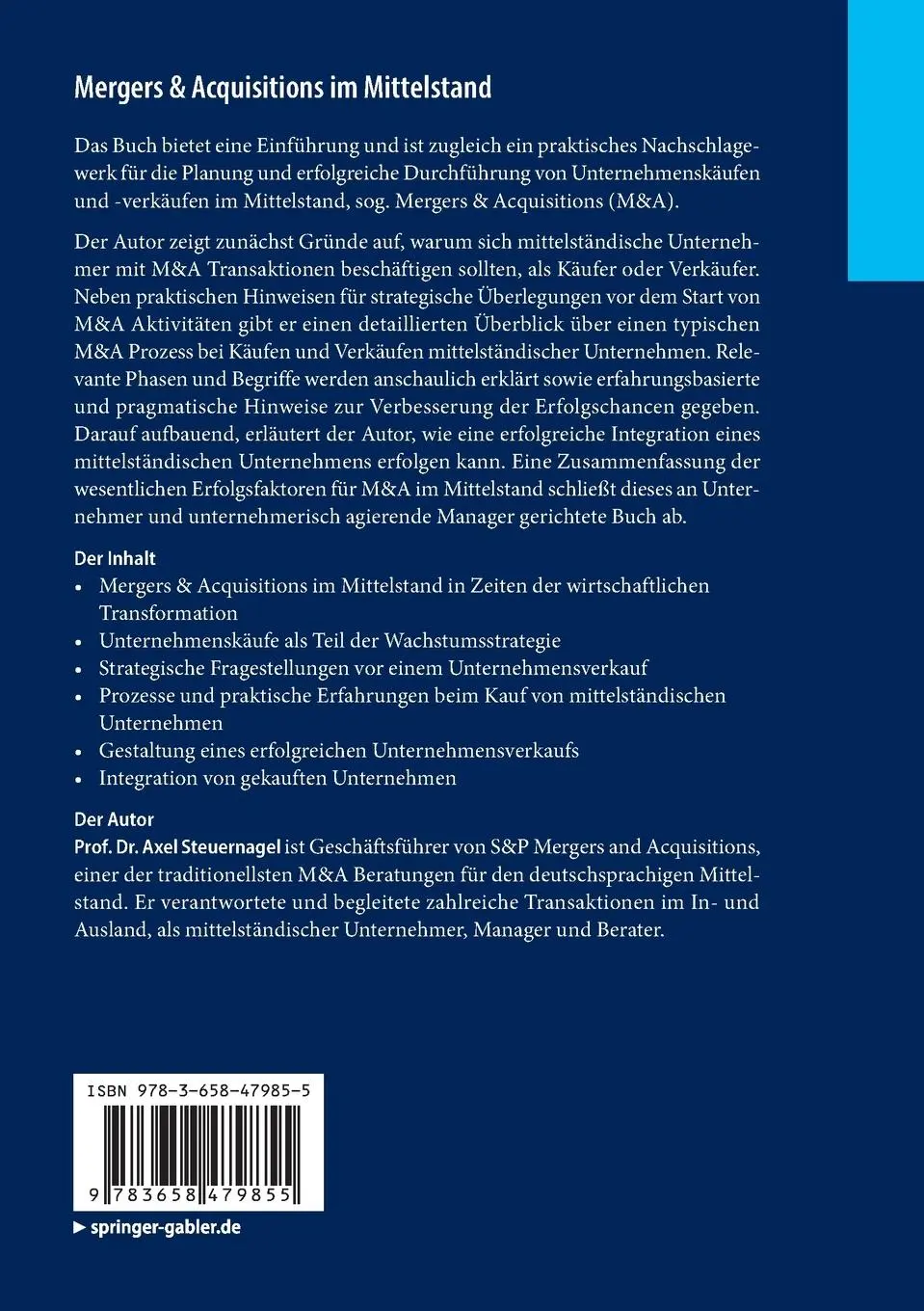 Rückseite: 9783658479855 | Mergers &amp; Acquisitions im Mittelstand | Axel Steuernagel | Taschenbuch