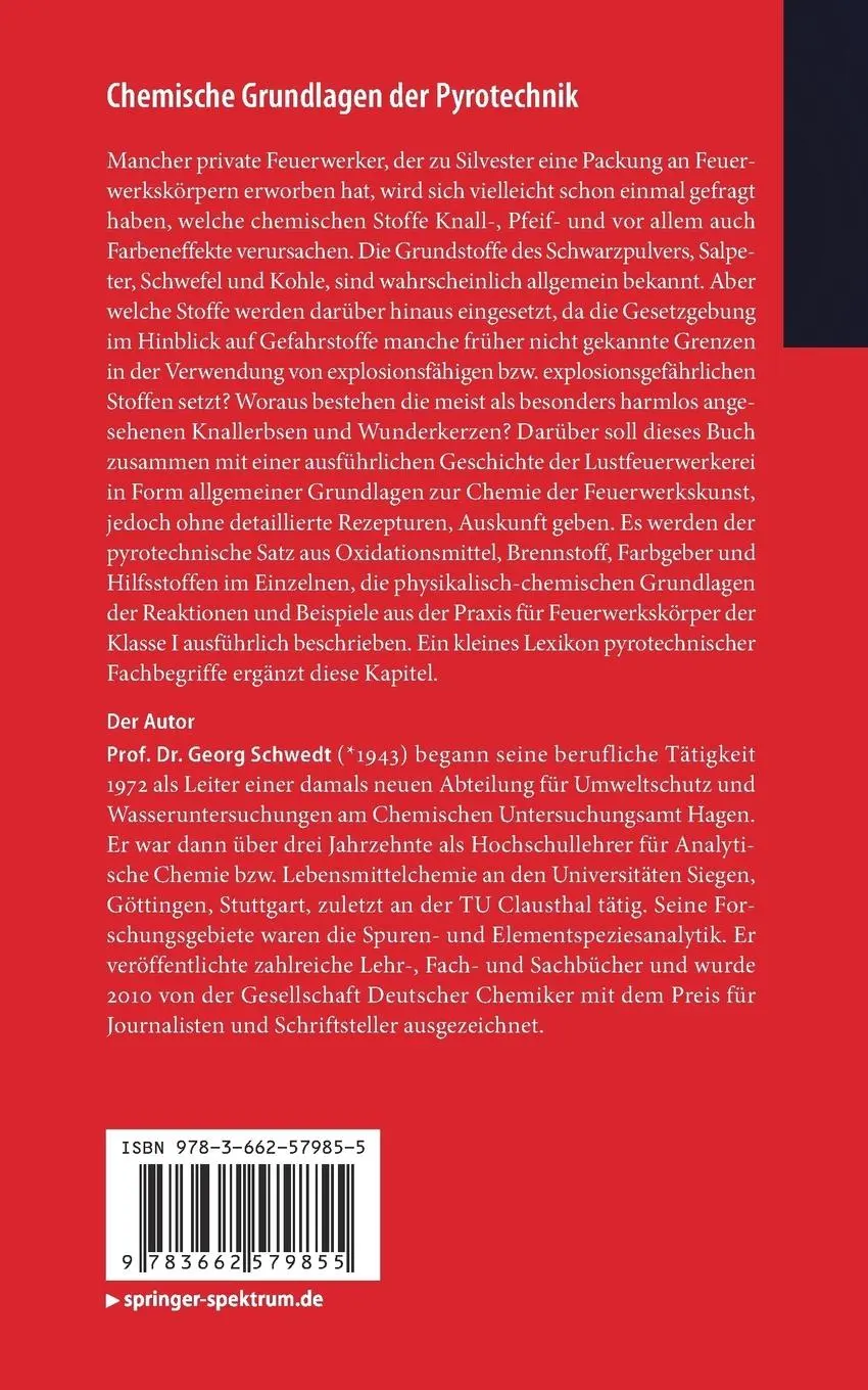 Rückseite: 9783662579855 | Chemische Grundlagen der Pyrotechnik | Georg Schwedt | Taschenbuch
