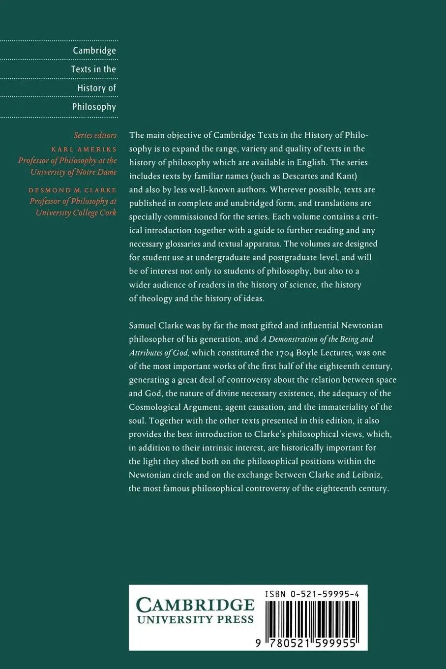 Rückseite: 9780521599955 | Samuel Clarke | Samuel Clarke | Taschenbuch | Kartoniert / Broschiert