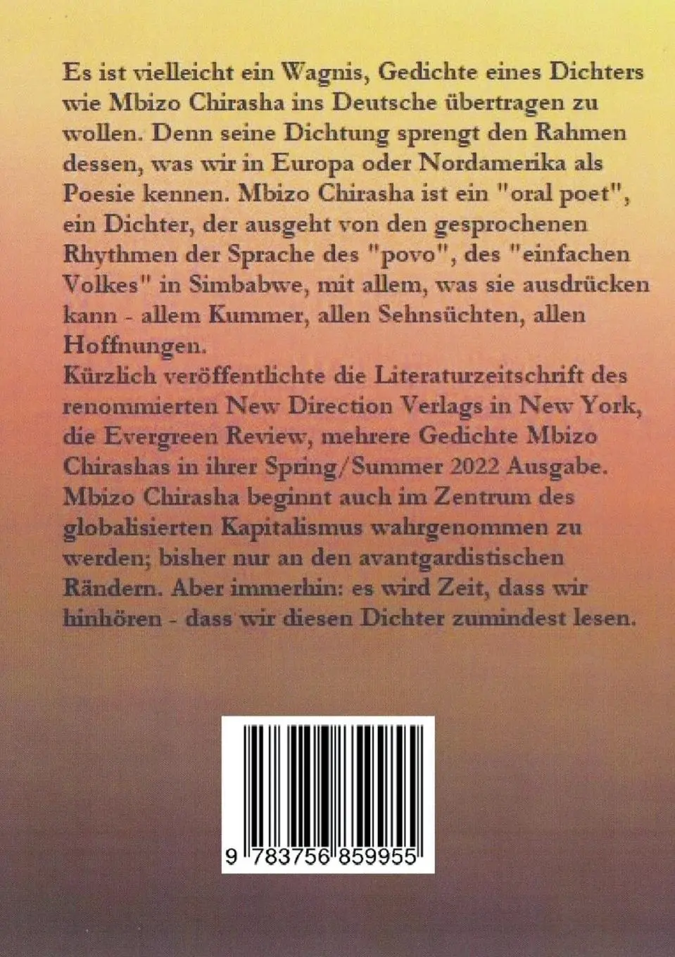 Rückseite: 9783756859955 | Uhuru | Gedichte / Poems aus dem suedlichen Afrika (bilingual edition)