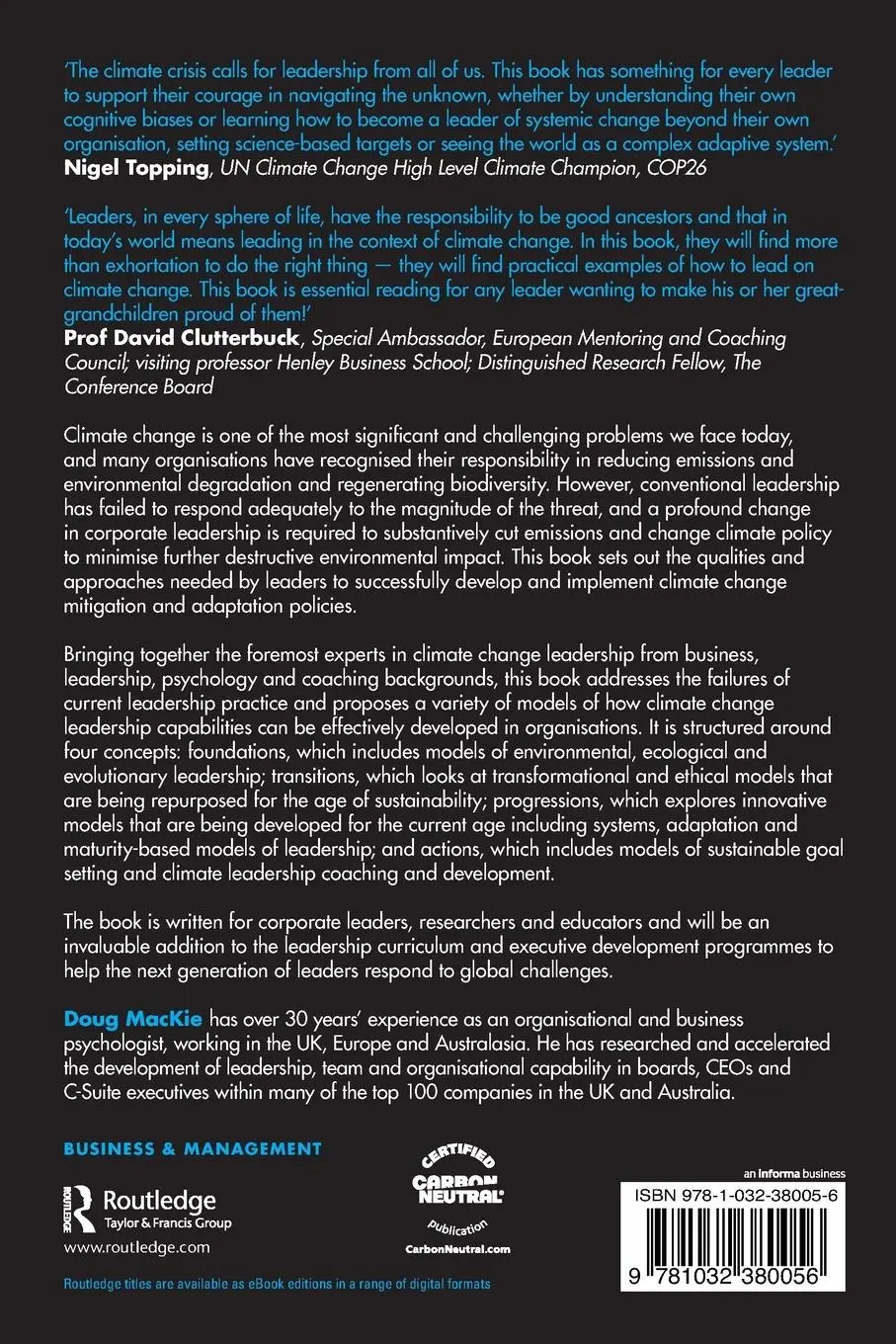 Rückseite: 9781032380056 | The Handbook of Climate Change Leadership in Organisations | Mackie