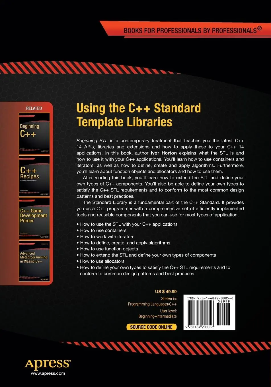 Rückseite: 9781484200056 | Using the C++ Standard Template Libraries | Ivor Horton | Taschenbuch