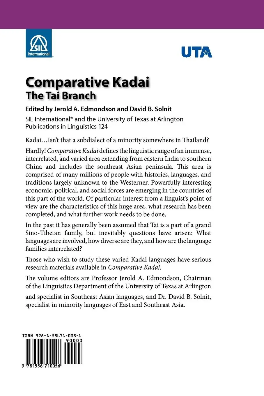 Rückseite: 9781556710056 | Comparative Kadai | The Tai Branch | Jerald A. Edmondson (u. a.)